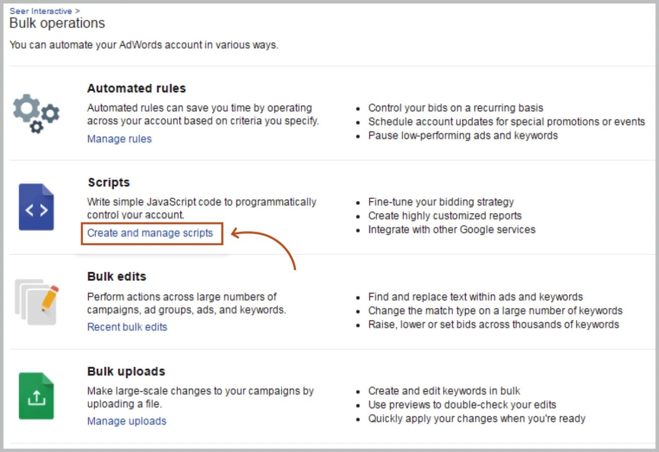 AdWords UI create and manage scripts